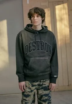 HUF Destroy Rebuild Faded Hoodie - Sweater - Gunmetal