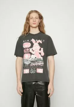 HUF Night Alive Tee Unisex - T-Shirt Print - Washed Black